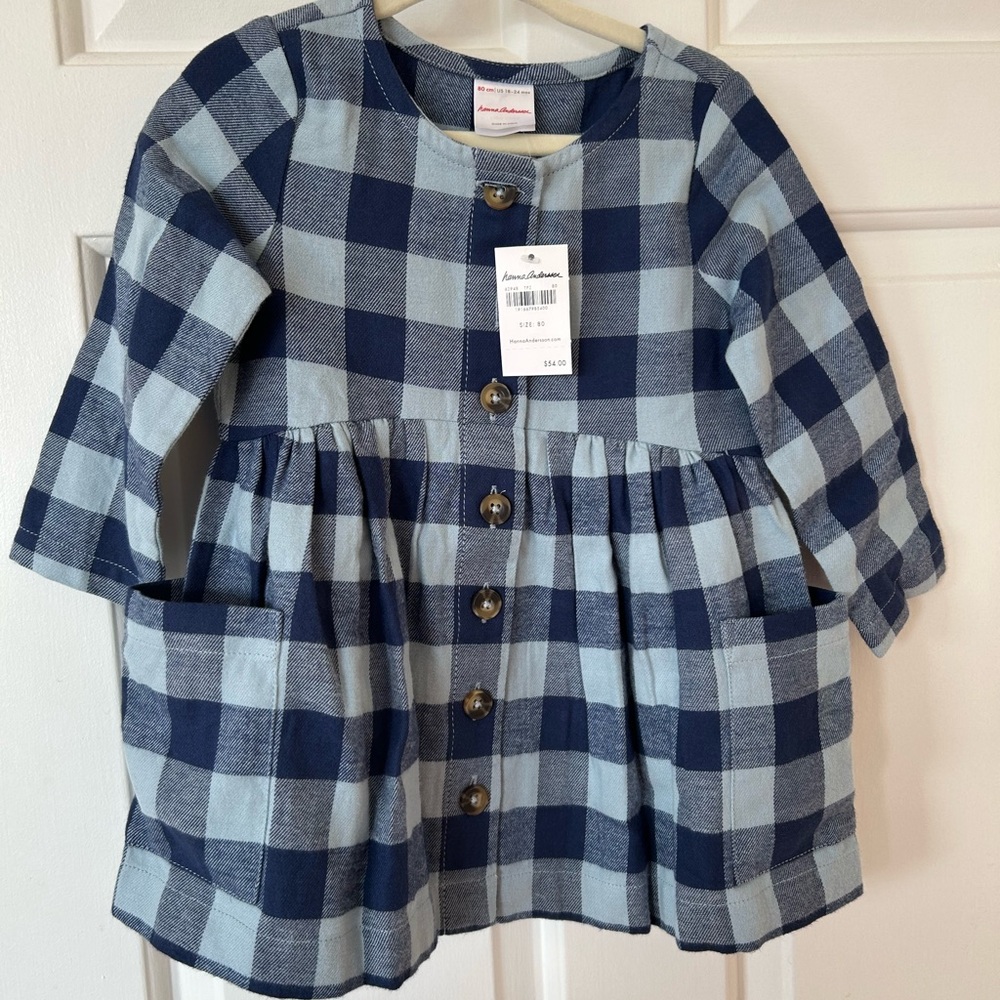 Hanna Andersson Navy and Light Blue Plaid Dress 18-24 months 100% cotton